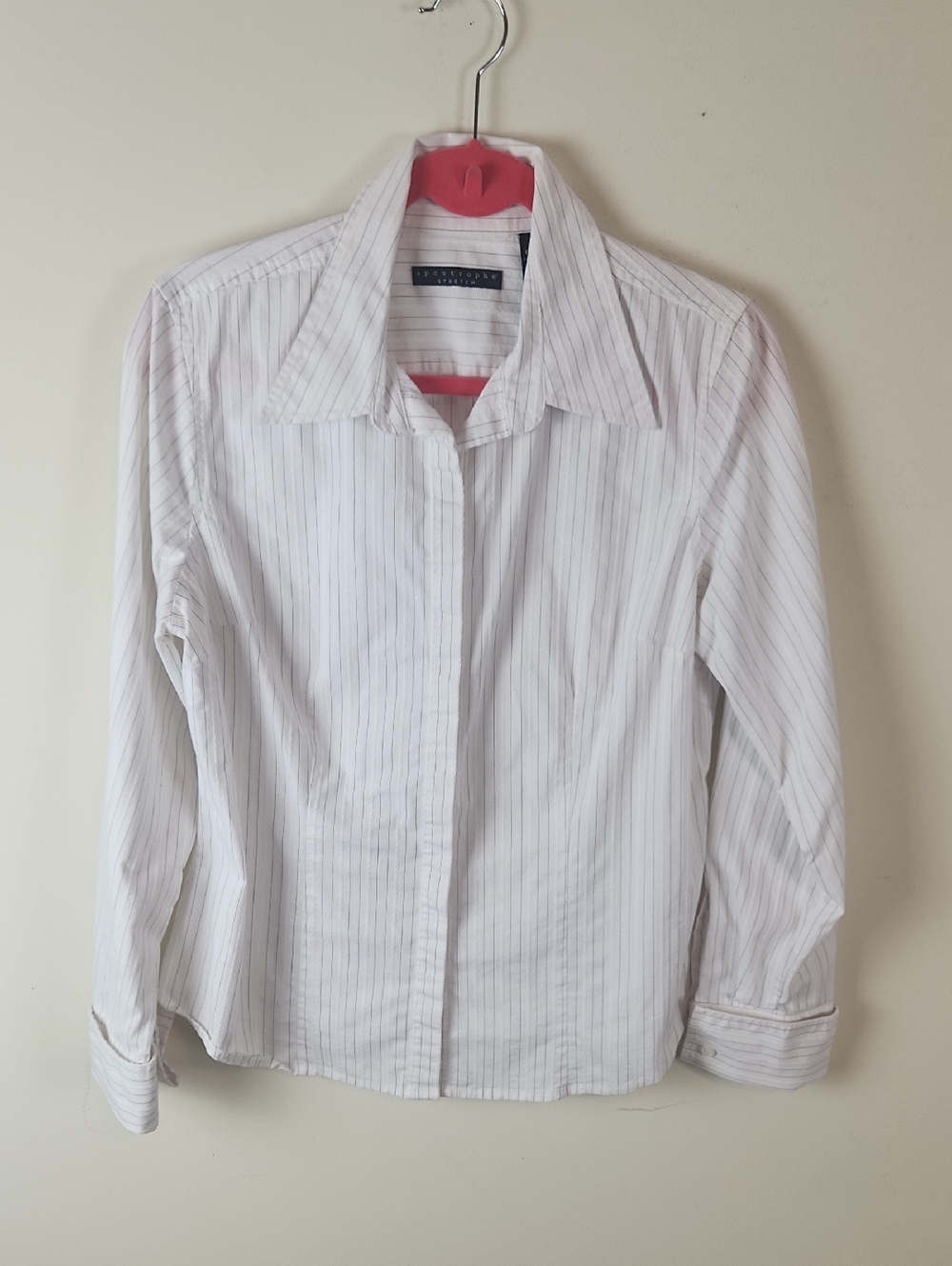 Light Pinstripe Button-Up Shirt in White, Black, Silver With French Cuffs